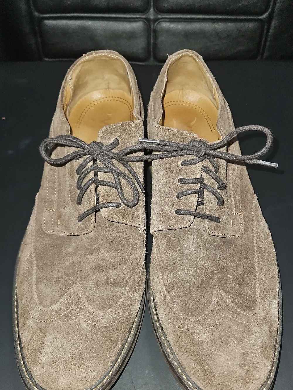 Vionic Men's Suede Lace-Up Oxfords in Taupe Brown Size 10.5